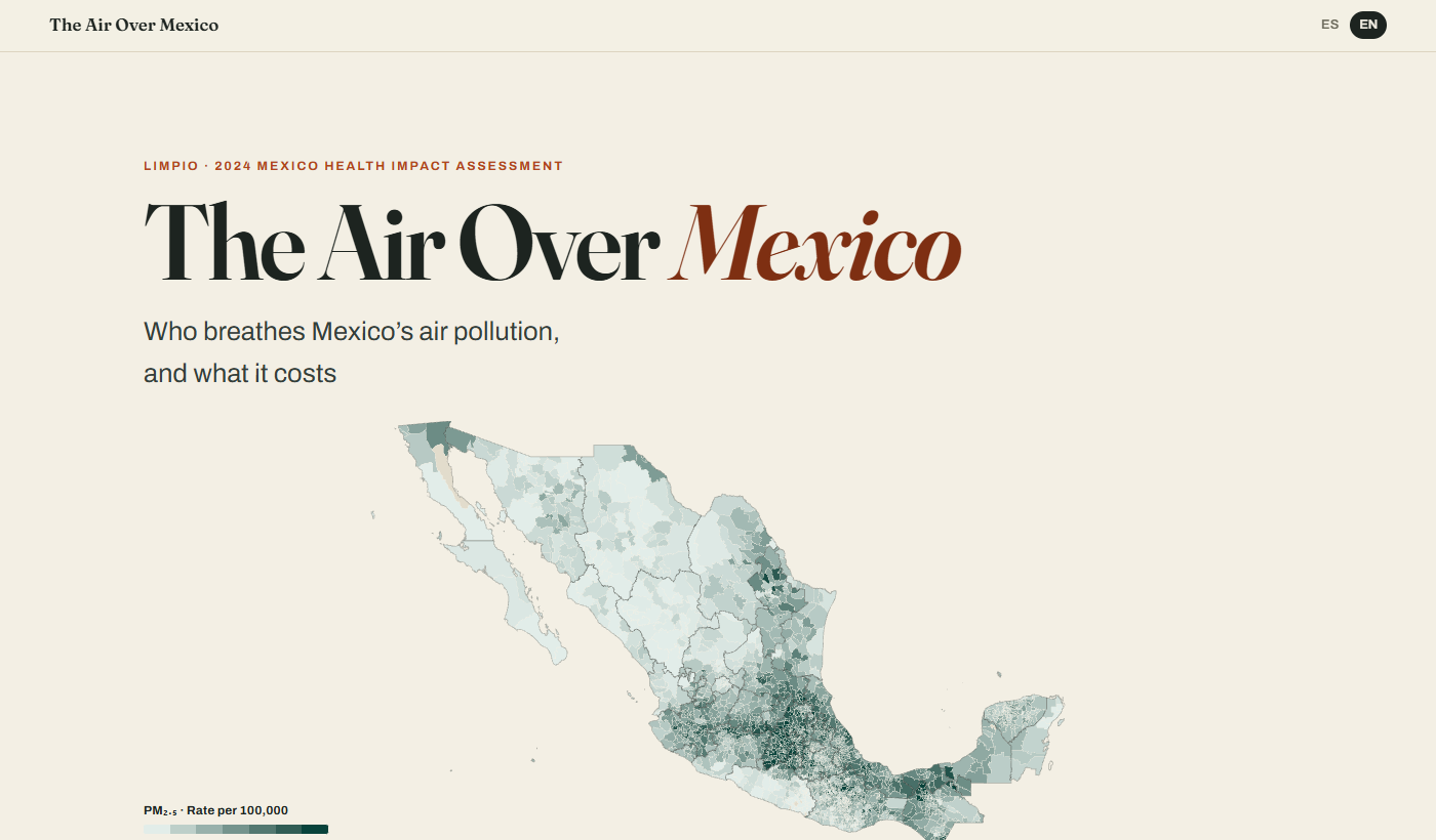 The Air Over Mexico, an interactive map of Mexico's air pollution health burden